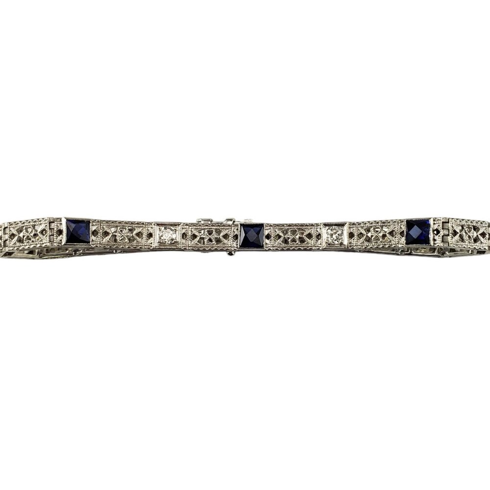14K White Gold Lab Created Sapphire and Diamond Bracelet #17071